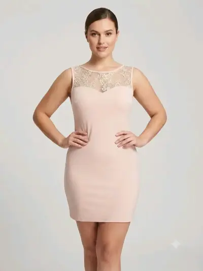 Vestido corto rosa con encaje floral - miniatura 1