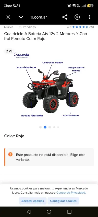 Cuatriciclo a batería 12V con control remoto rojo - miniatura 1