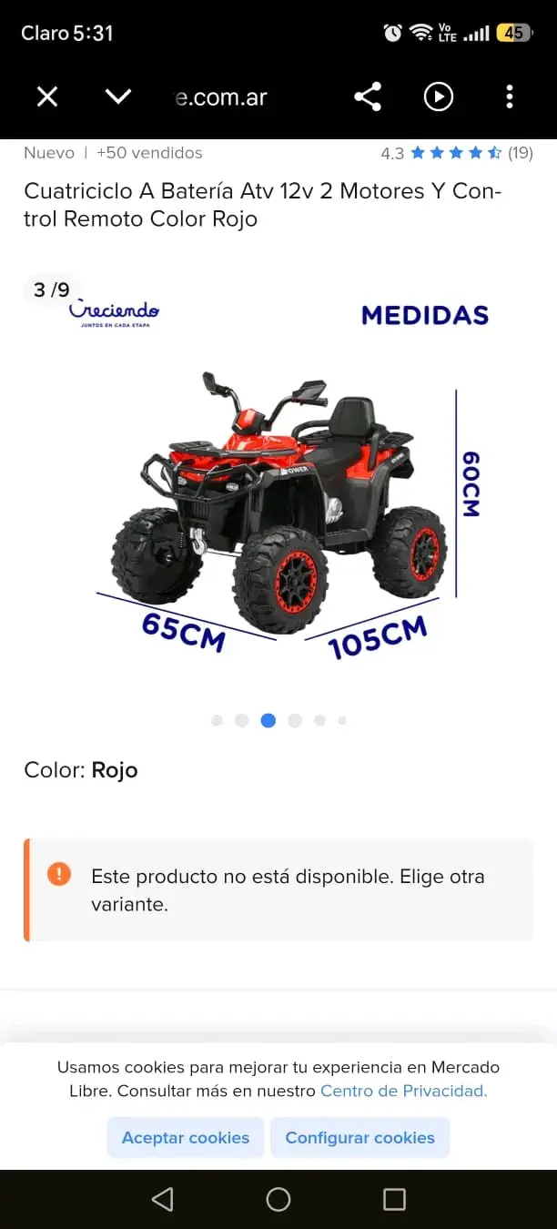 Cuatriciclo a batería 12V con control remoto rojo - 2
