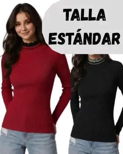 Suéter de cuello alto para mujer en rojo..negro - miniatura 1