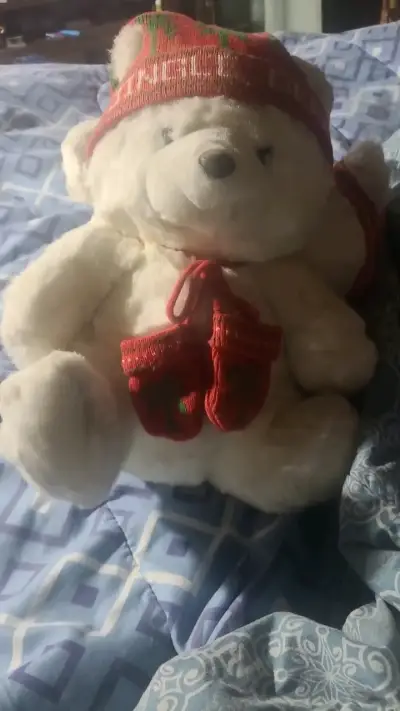Osito de peluche blanco con gorro navideño - miniatura 1