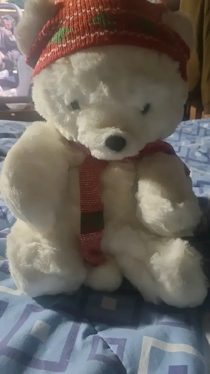 Osito de peluche blanco con gorro navideño - 2