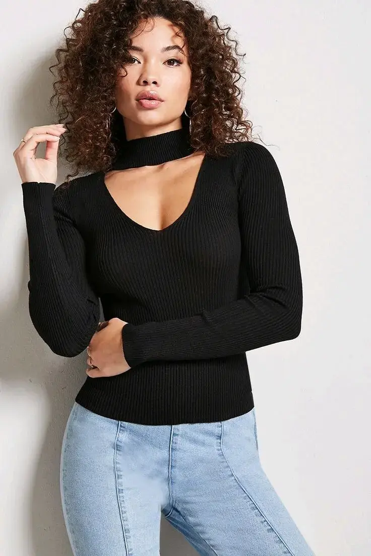 Polera Choker Manga Larga Mujer en Varios Colores - 2