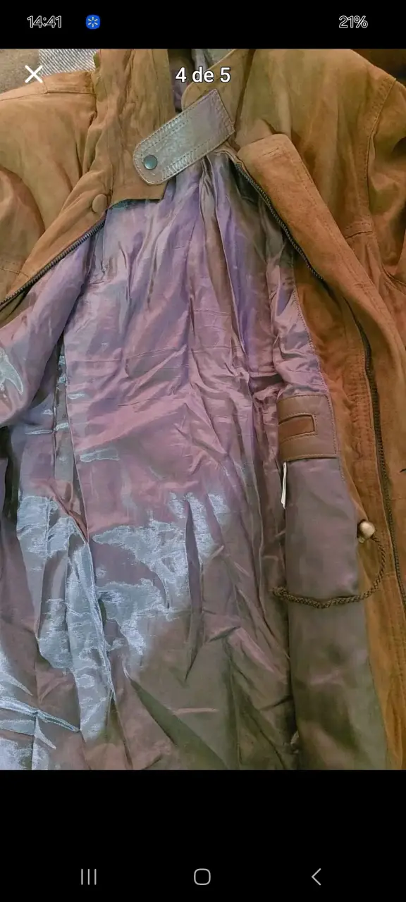 Chaqueta de cuero gamuzado marrón con forro inte - 2