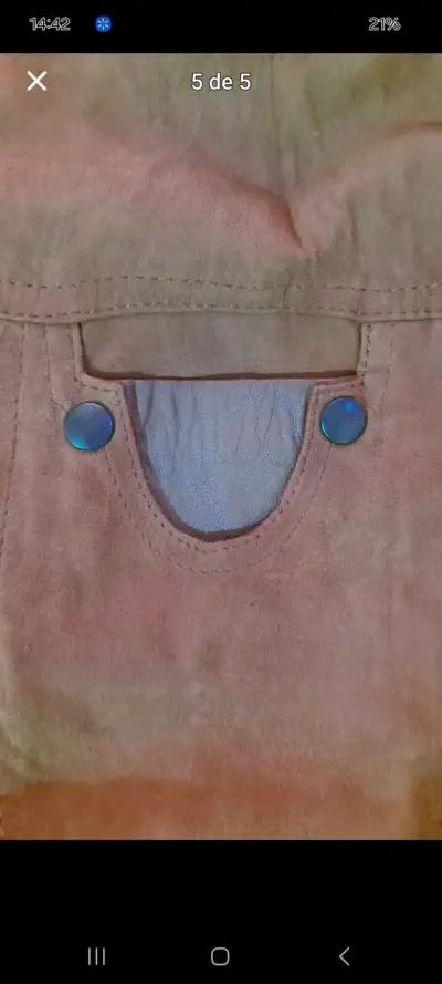 Chaqueta de cuero gamuzado marrón con forro inte - miniatura 3
