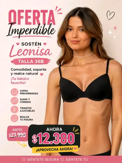 Sostén Leonisa Talla 36B Negro Cómodo - miniatura 1