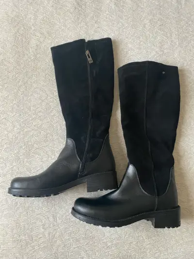 Botas de cuero negras para mujer - miniatura 1