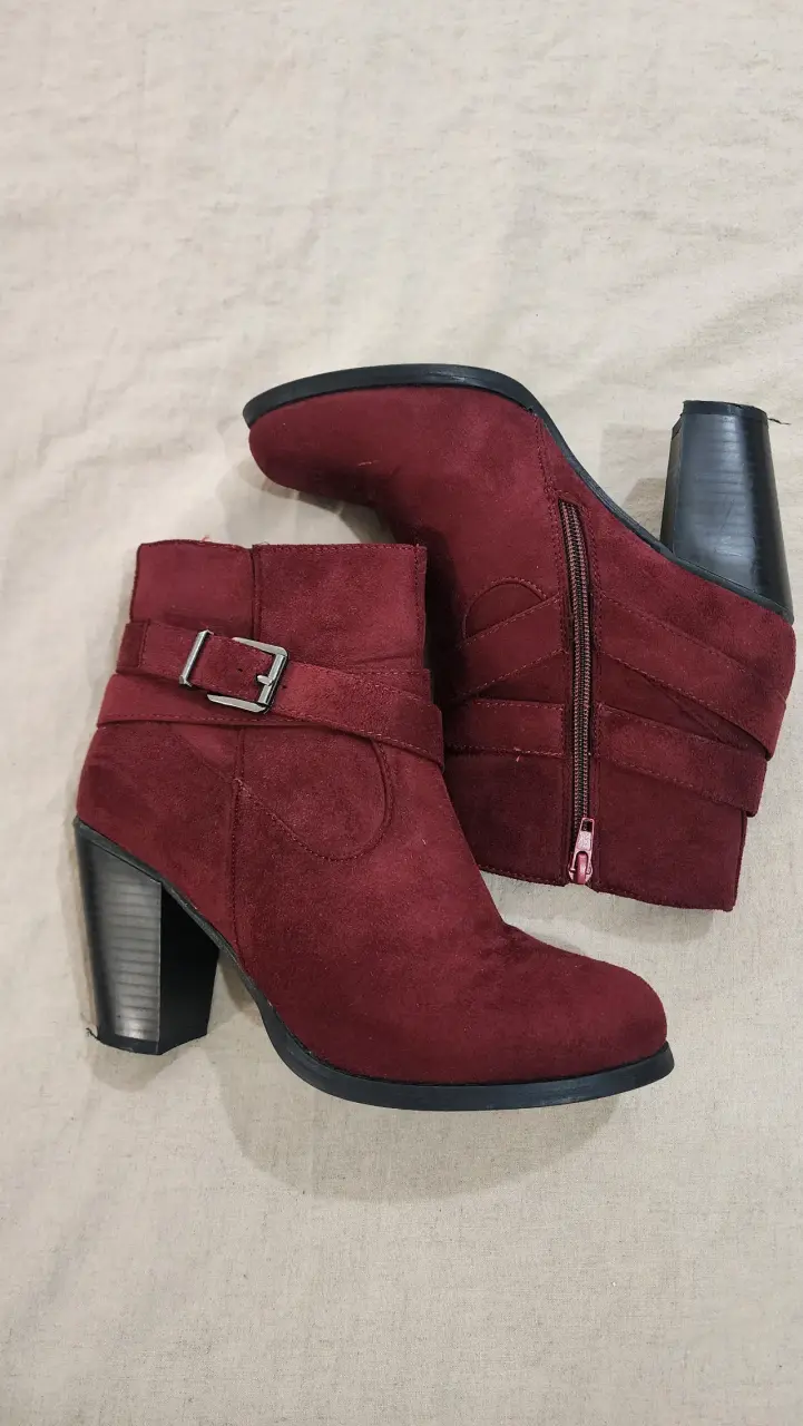 Botines de gamuza burdeos con tacón alto - 2