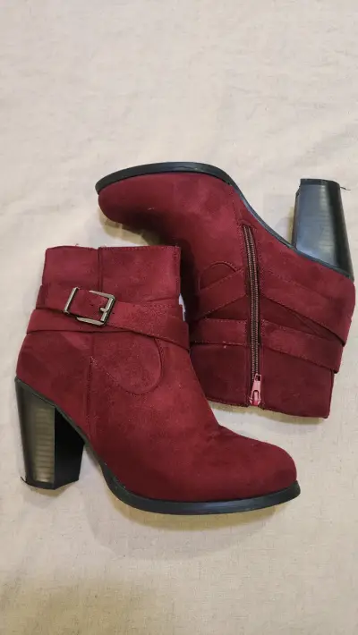 Botines de gamuza burdeos con tacón alto - miniatura 3