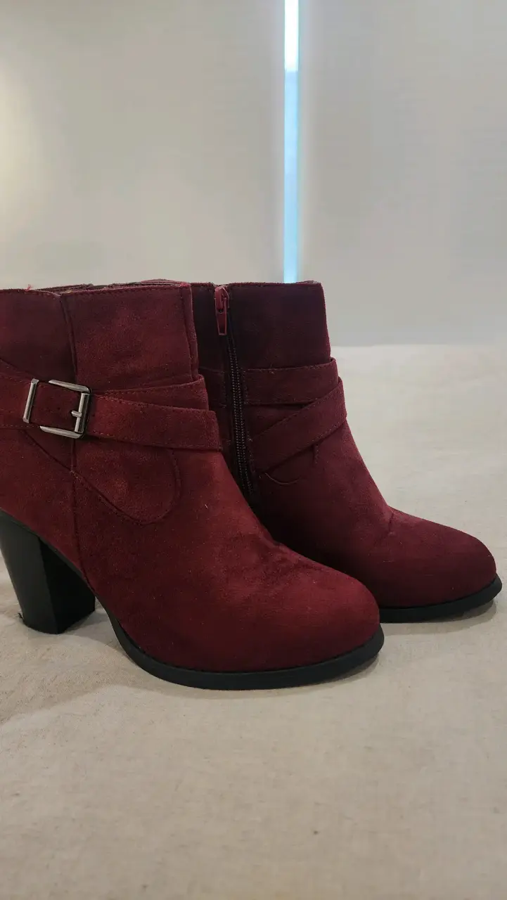 Botines de gamuza burdeos con tacón alto - 4
