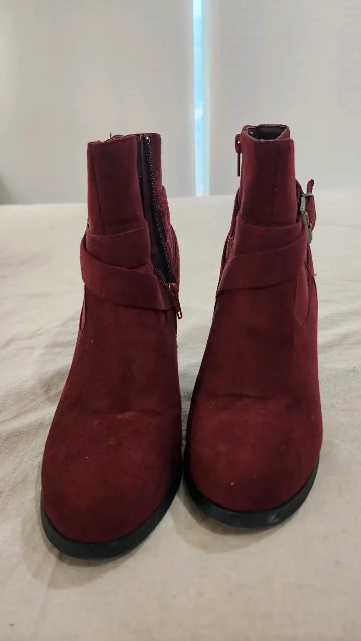 Botines de gamuza burdeos con tacón alto - 5