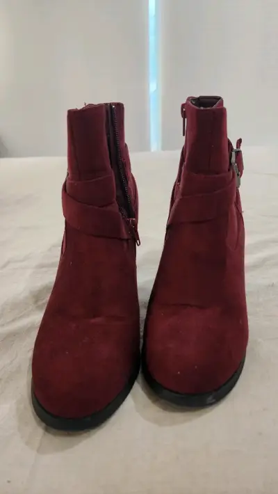 Botines de gamuza burdeos con tacón alto - miniatura 5
