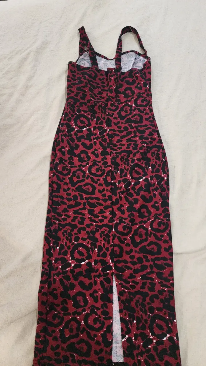 Vestido largo estampado animal print rojo y negro - 3