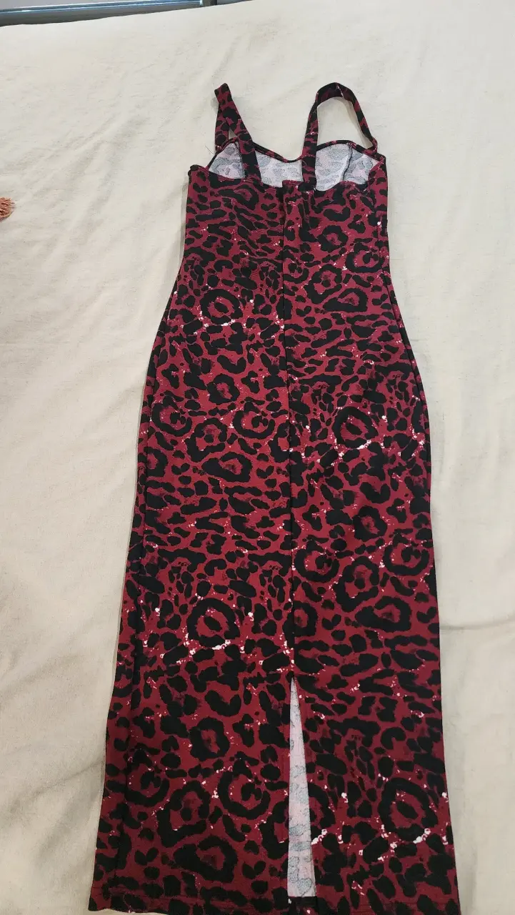 Vestido largo estampado animal print rojo y negro - 5
