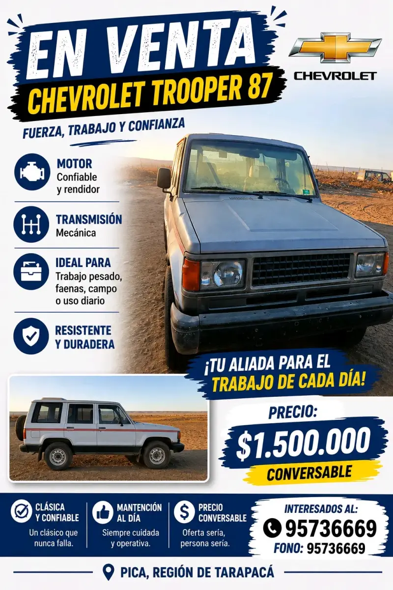 Chevrolet Trooper 87 en venta, confiable y resistente
