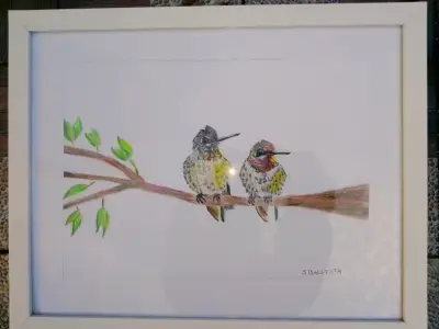 Cuadro enmarcado con ilustración de colibríes - miniatura 1
