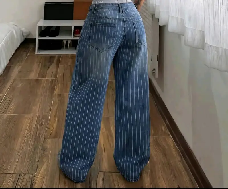 Jeans anchos de mezclilla a rayas para mujer - 4