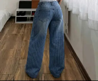 Jeans anchos de mezclilla a rayas para mujer - miniatura 4