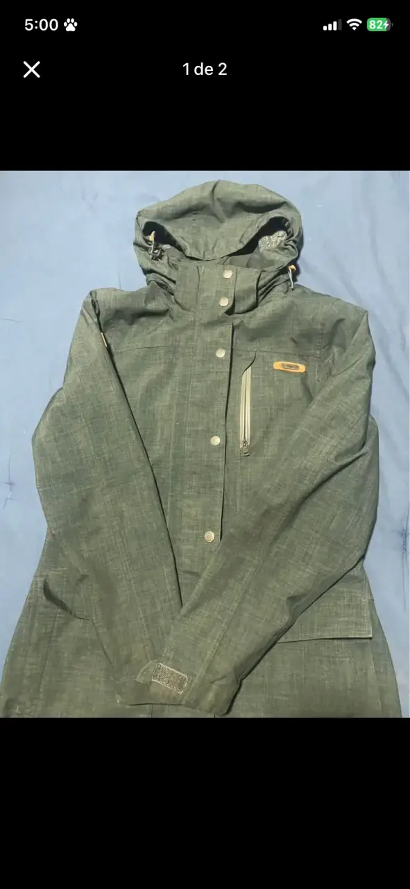 Parka impermeable verde con capucha para mujer - 1