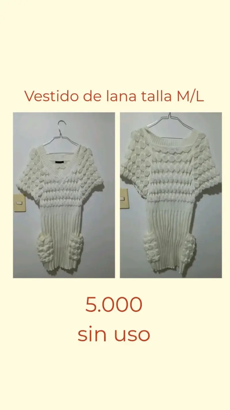 Vestido de lana blanco talla M/L sin uso