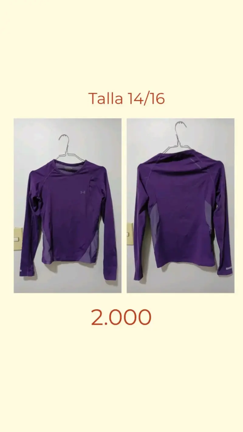 Polera deportiva morada talla 14/16
