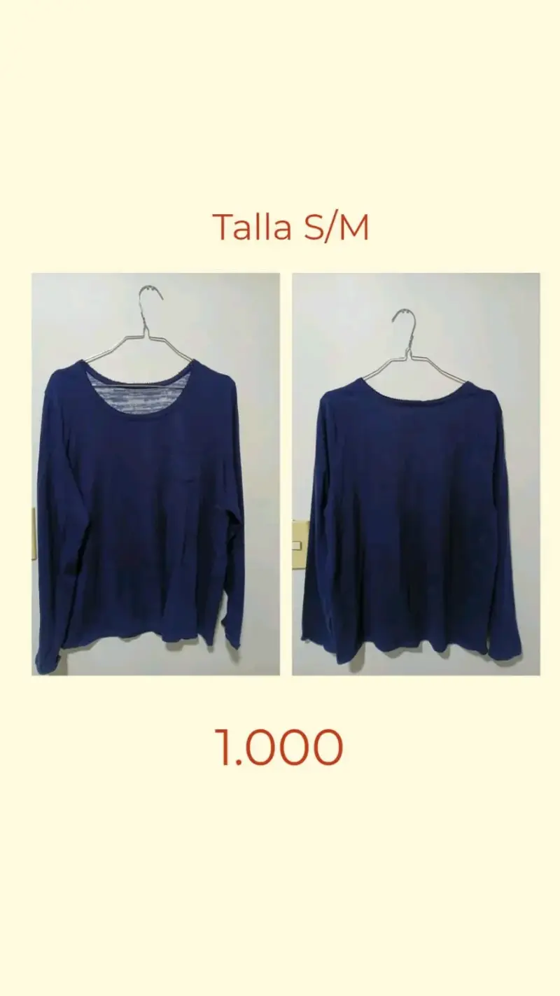 Polera azul manga larga talla S/M