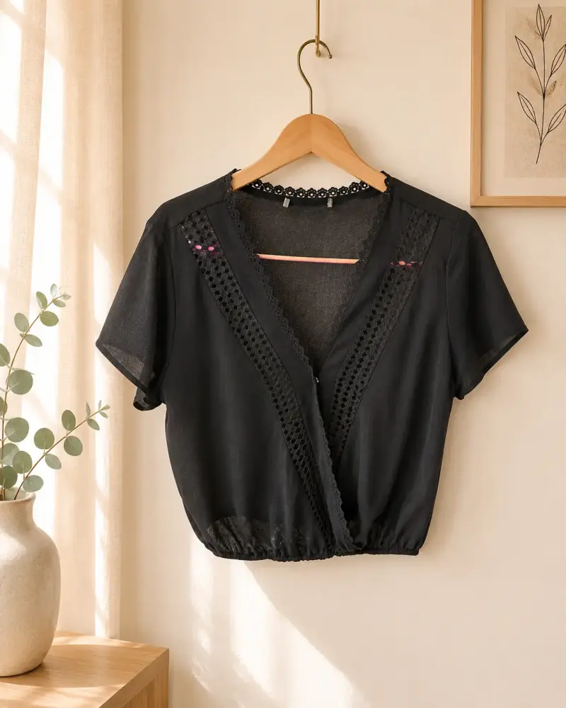 Blusa negra con encaje - 1