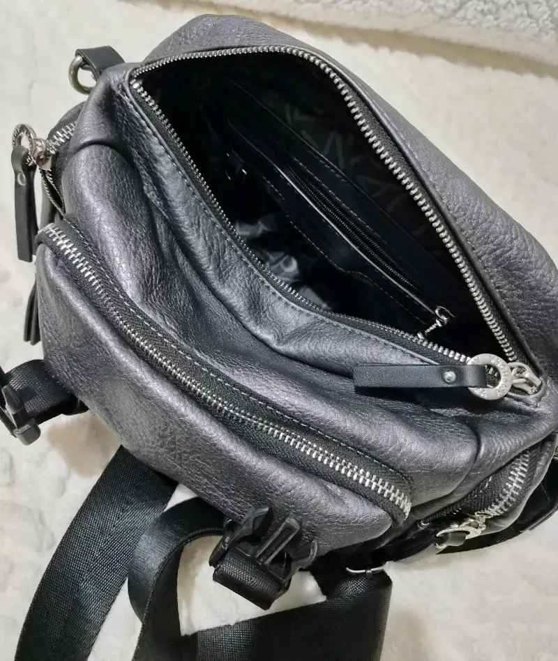 Bolso bandolera de cuero gris Amphora - 5
