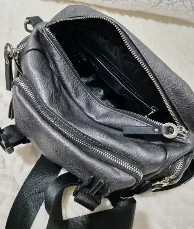 Bolso bandolera de cuero gris Amphora - miniatura 5