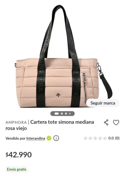 Cartera tote Amphora Simona mediana rosa viejo - miniatura 1