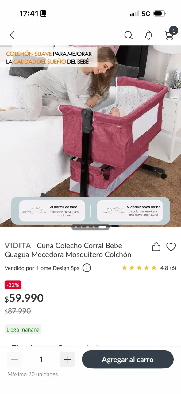 Cuna colecho rosa con mosquitero para bebé - 4