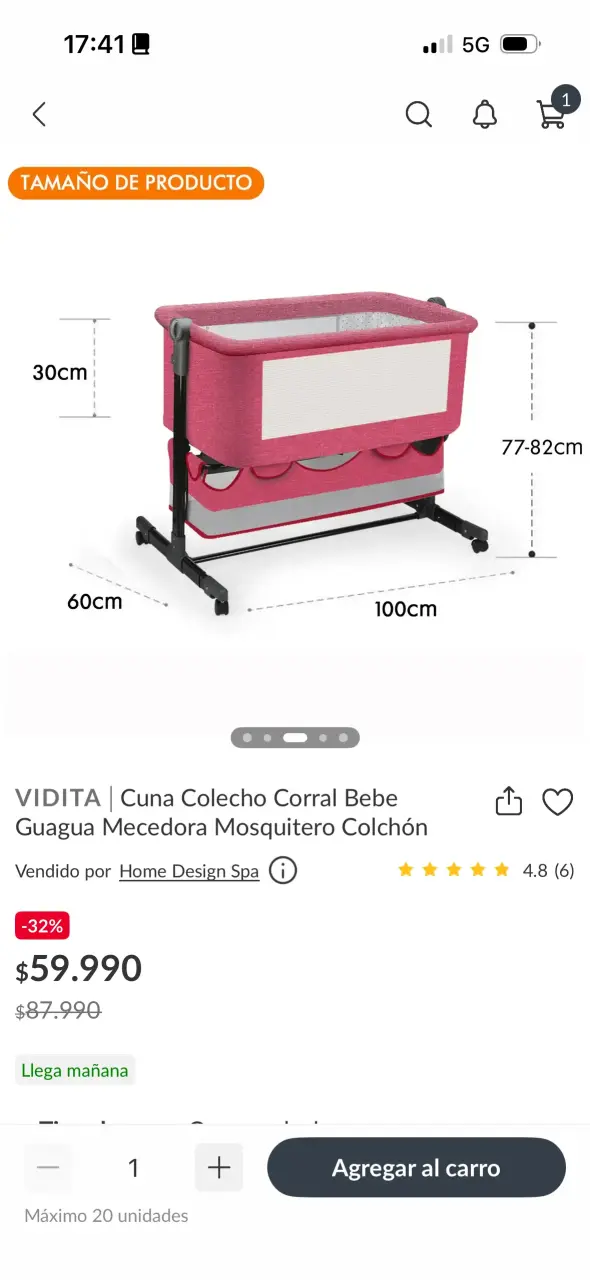 Cuna colecho rosa con mosquitero para bebé - 5