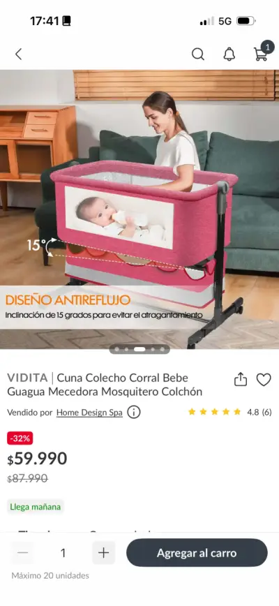 Cuna colecho rosa con mosquitero para bebé - miniatura 6