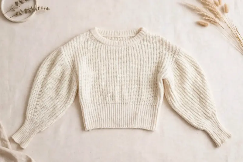 Suéter de punto beige con mangas abullonadas