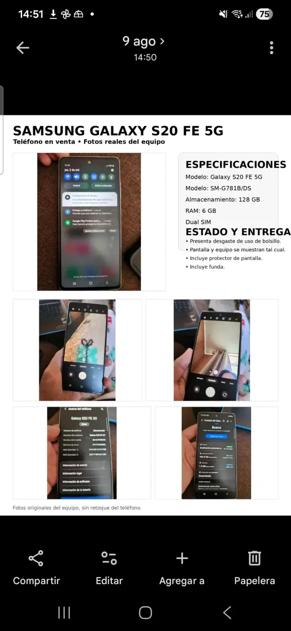 Samsung Galaxy S20 FE 5G con funda y protector