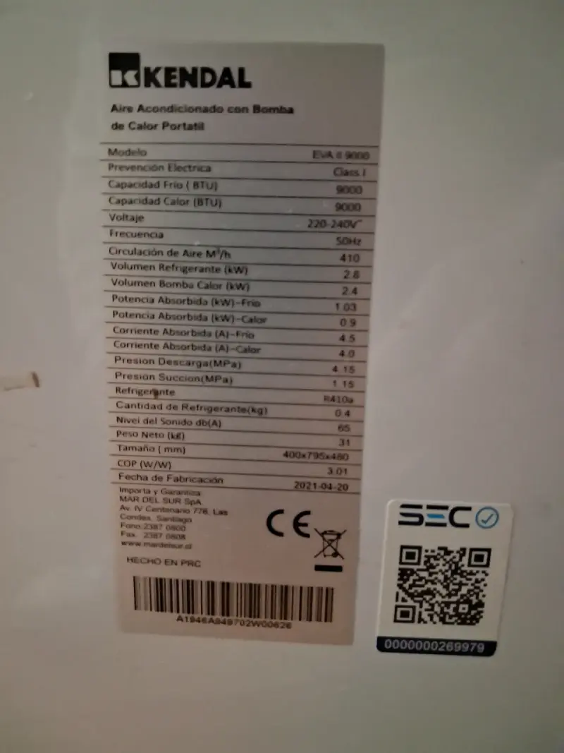 Aire acondicionado portátil Kendal EVA II 9000 - 2
