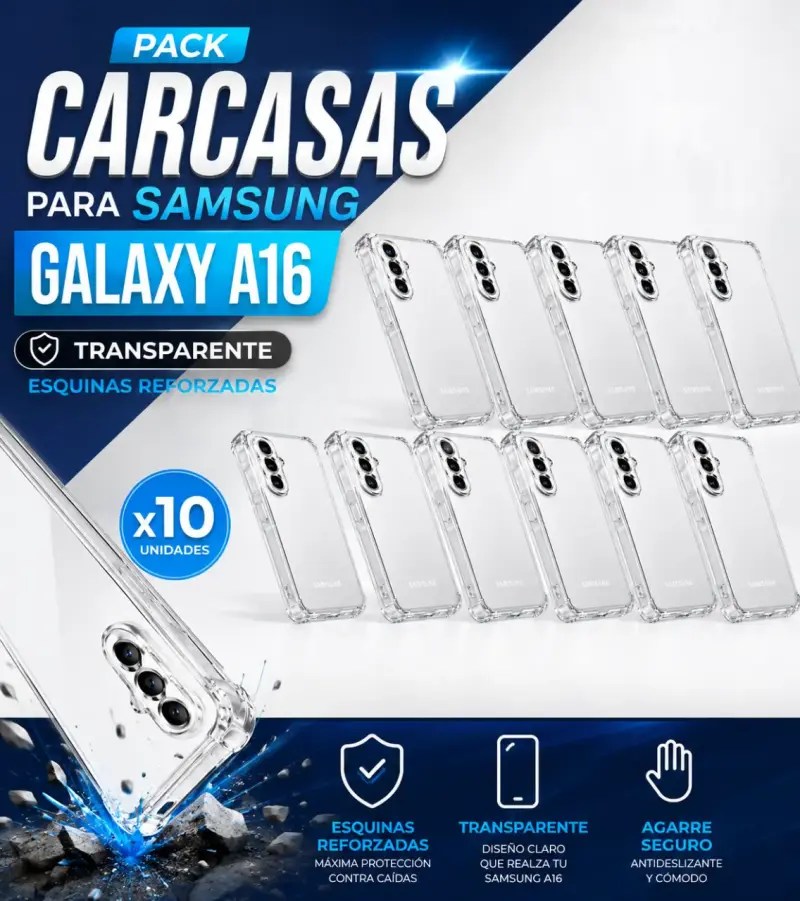 Pack de 10 carcasas transparentes para Samsung Galaxy A16