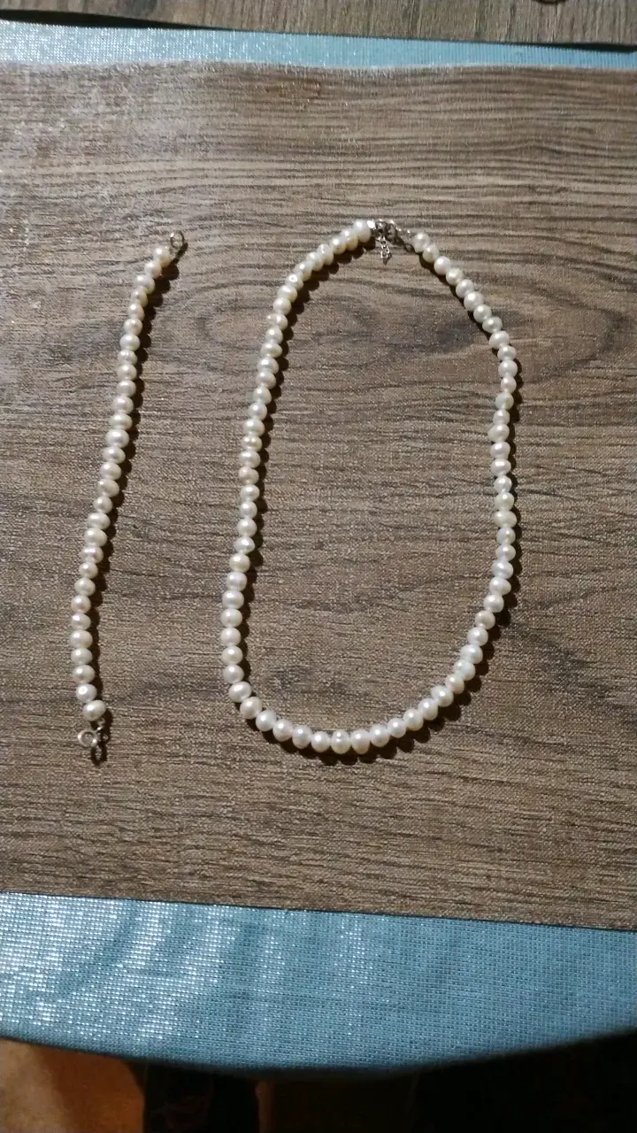 Conjunto de collar y pulsera de perlas blancas de - 3