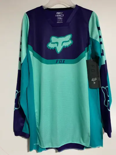 Polera de motocross Fox 180 YXL azul y turquesa - miniatura 1