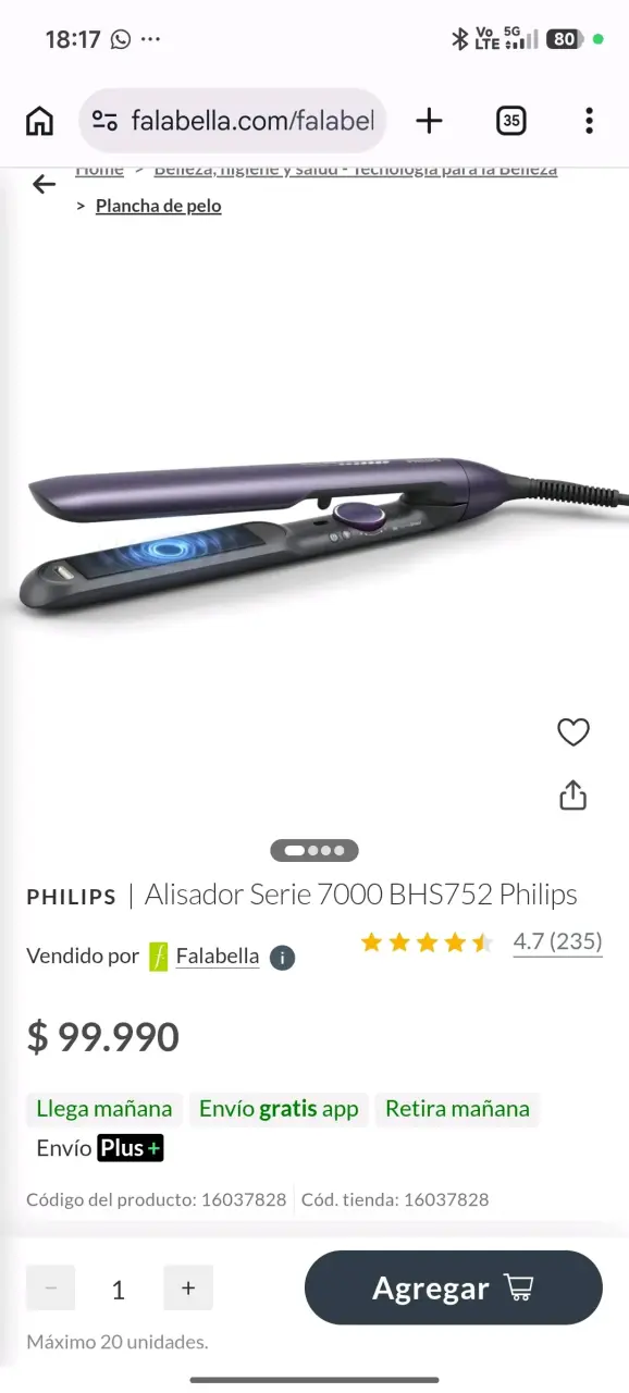 Plancha de Pelo Philips Serie 7000 BHS752