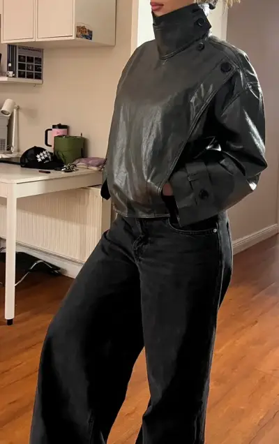 Chaqueta de cuero sintético verde  estilo moderno - miniatura 1