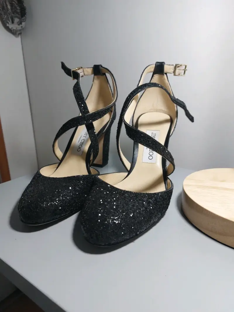 Tacones de fiesta negros Jimmy Choo con brillo - 1