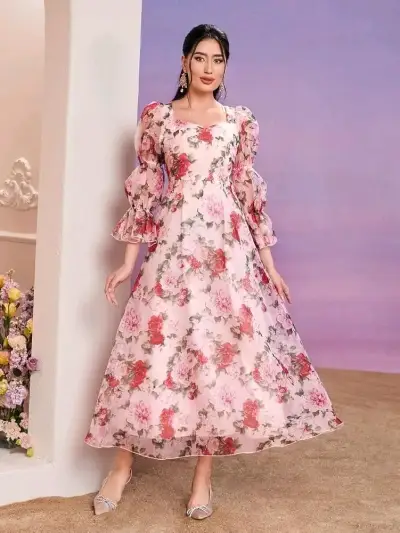 Vestido largo floral sin cinturón Modelyn - miniatura 3