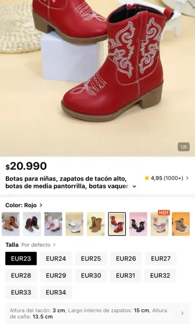 Botas vaqueras rojas para niñas con bordado - miniatura 1