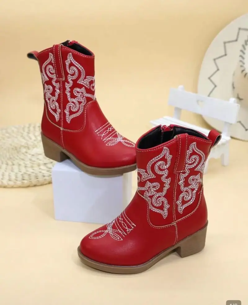 Botas vaqueras rojas para niñas con bordado - 2