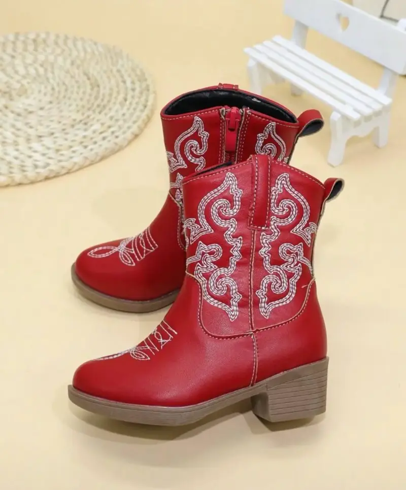Botas vaqueras rojas para niñas con bordado - 3