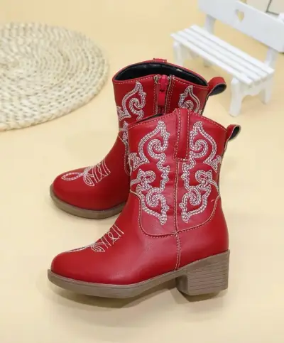 Botas vaqueras rojas para niñas con bordado - miniatura 3