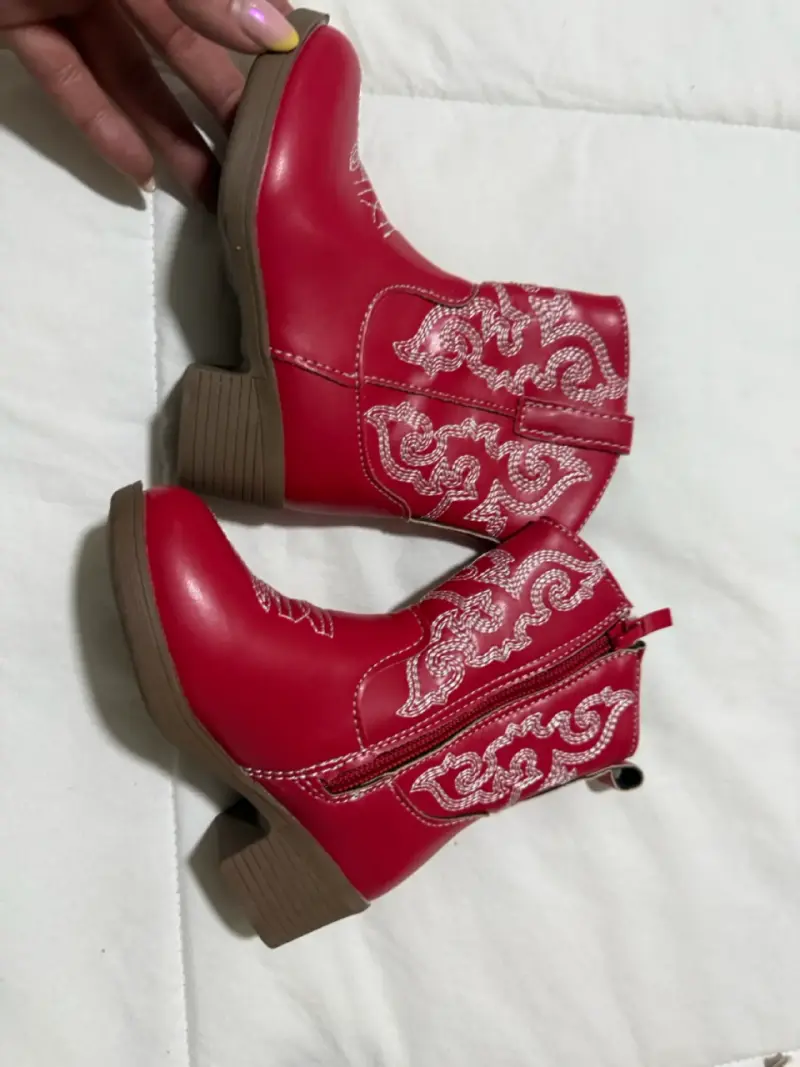 Botas vaqueras rojas para niñas con bordado - 4