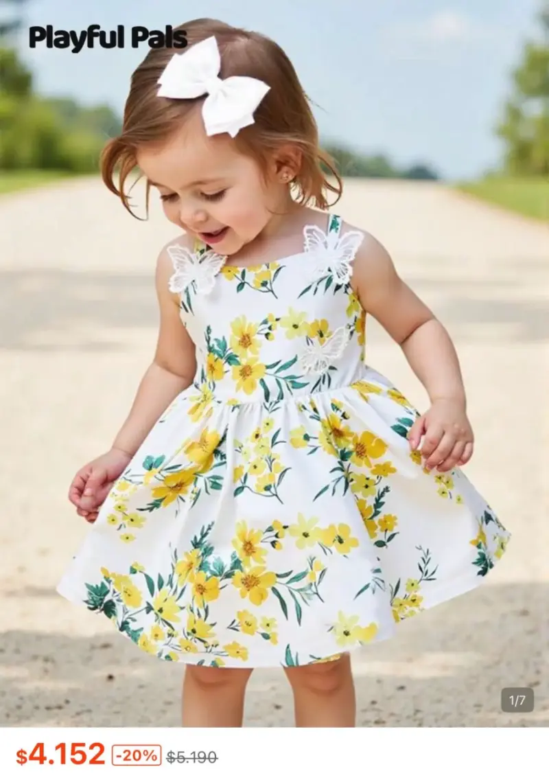 Vestido floral para niña con mariposas - 1