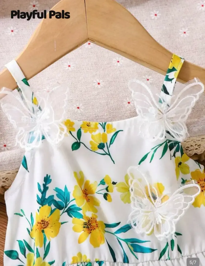 Vestido floral para niña con mariposas - 3